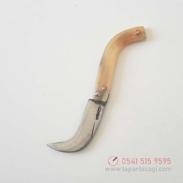 Tapan Aşı Çakısı TersıKoç Boynuzu Kara Çelik 14,5 - 16 cm Sarı